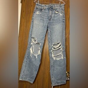 American Eagle Outfitters Ripped Light Blue Straight Leg Jeans